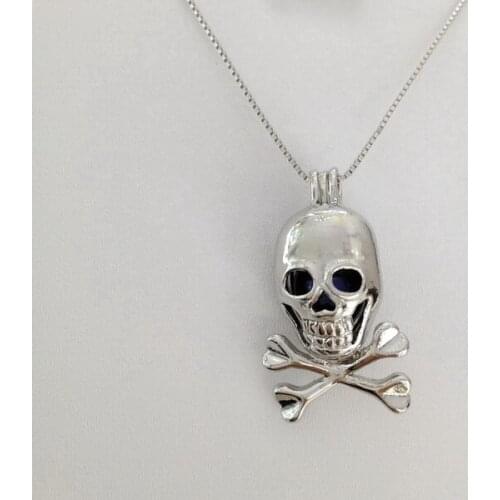 Skeleton style Pearl Pendant Necklace, can open "Skull of the Pirates" Cage Locket Real Black Pearl Necklace DIY Jewelry Charms