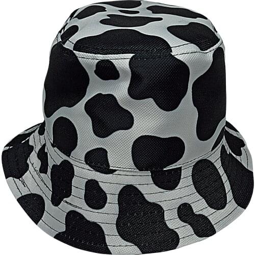 New cotton fashion cow pattern fisherman hat women men Hip Hop hat double Panama bucket hat sun flat top fishing hats