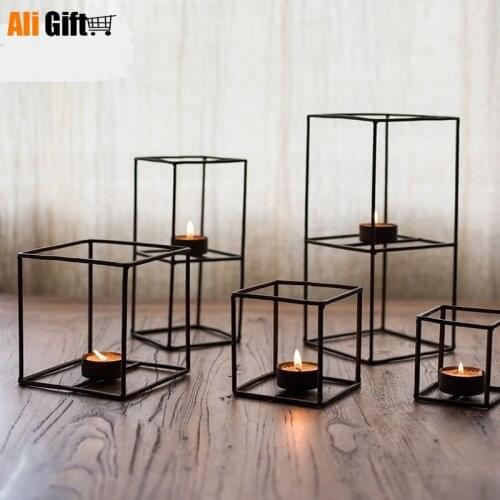 Romantic Geometric Cube Candlestick Decorative Furnishing Articles Props Candlelight Holders Decorations Wedding Centerpieces