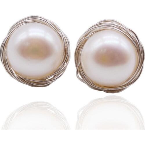 New DIY pearl earrings. Natural freshwater pearl. Handmade silk thread in sterling silver. White pearl. Womens pearl earrings