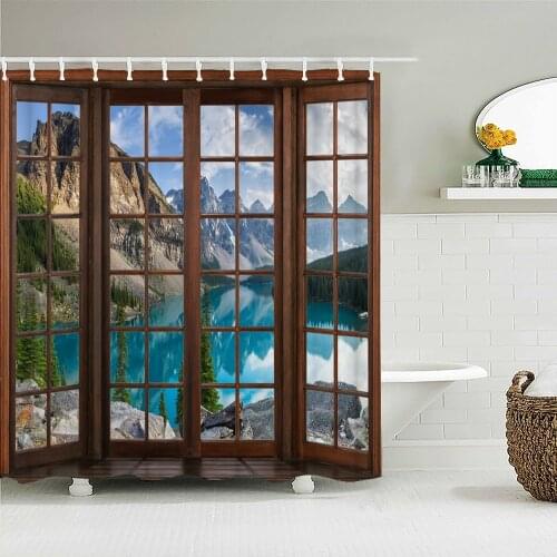 All kinds of 3D scenery windows shower curtains home decoration curtains with hooks can be washed waterproof fabric 240X180cm