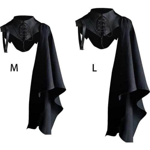 Medieval Armor Black Cloak Single Shoulder Retro Cape Gothic Punk Lace Up Renaissance Costume Crusader Gear For Adult