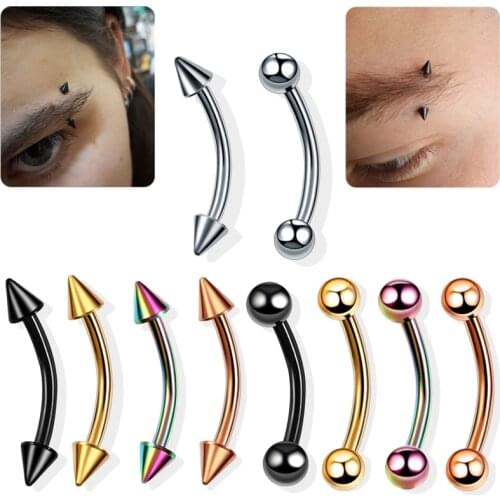 Titanium Eyebrow Piercing Ring Jewelry Multicolor 316L Stainless Steel Cone Barbell Eyebrow 16Gauge Mixed Color Free Shipping