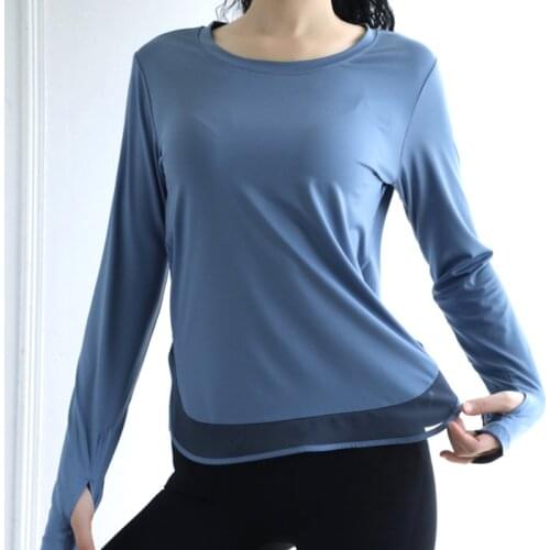 Zhangyunuo Sexy Gym Mesh Crop Top Women Yoga Long Sleeve Shirt Workout Sports Finger Sleeve Solid Active Wear Fitness Shirts