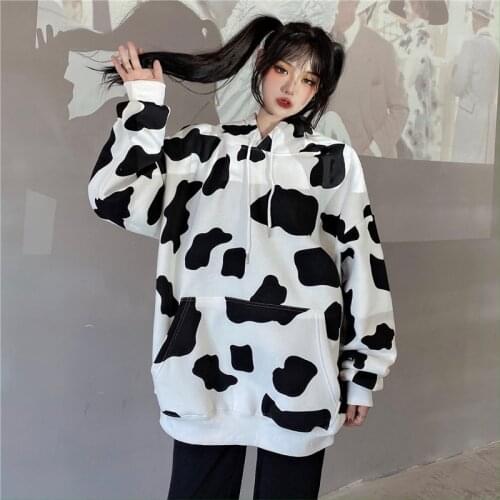 Autumn Winter Female Hoodies Cow Printed Women Sweatshirt Hoodie Long Sleeve Fashion Womens Hoodies Casual Lady Hooded Tops