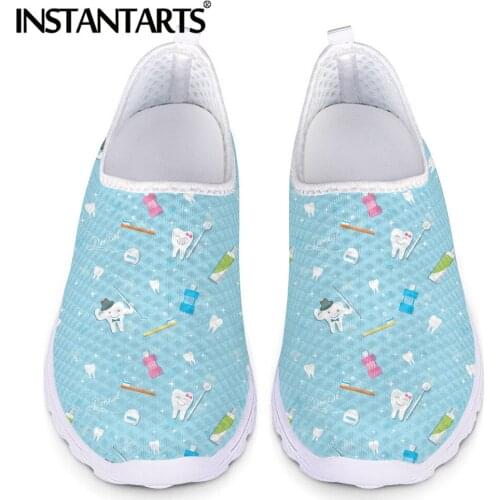 INSTANTARTS Fashion Dental Cartoon Pattern Girls Flat Shoes Breathable Air Mesh Sneakers Outdoor Light Slip-on Loafers 2021 Hot
