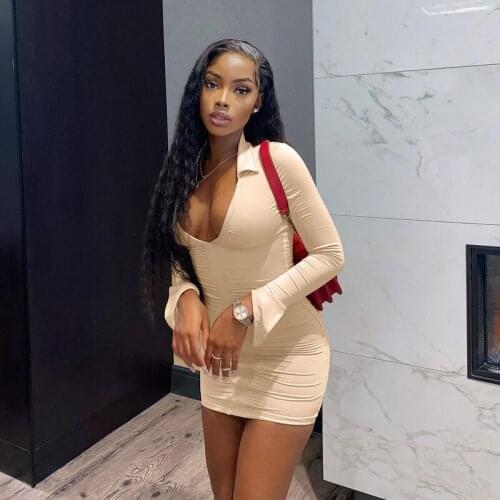 2021 Autumn Bodycon Sexy Dress Women Long Sleeve V Neck Ruched Pencil Mini Dress Vintage Elegant Casual Dresses Female