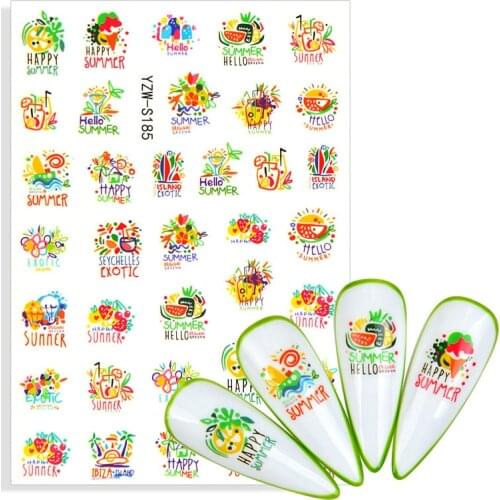 1 Sheet Fruit Letter Nail Art Stickers Decals Lemon Strawberry Watermelon Water Transfer Slider Nail Design Decoraton Wraps