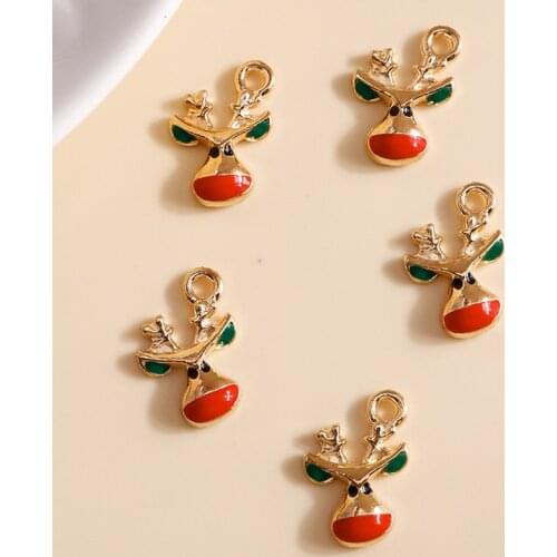 10pcs 11*17mm Enamel Christmas Elk Charms for Bracelets Pendants Earrings Making DIY Cute Animal Charms Jewelry Accessories