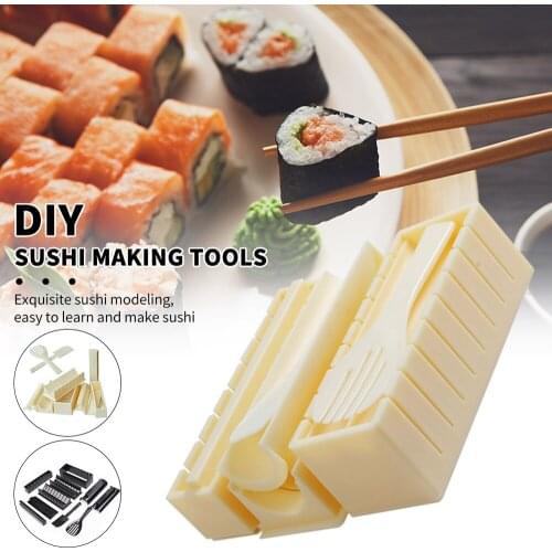 10 Pcs/Set DIY Japanese Sushi Making Machine Kit Cooking Tools Rice Ball Cake Roll Mold Kitchen Sushi Equipment Accessories