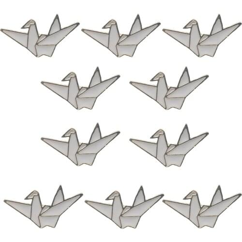 10pcs White Paper Crane Brooches Vintage Enamel Pin Lapel Pins Cool Stuff Backpack Cute Badge Jewelry Accessories Decoration