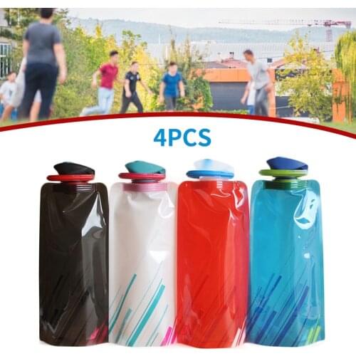 4PCS Foldable Running Outdoor Activities Water Bottle 700ml Portable Water Bag Collapsible Kettle Cycling Plastic Water Cup