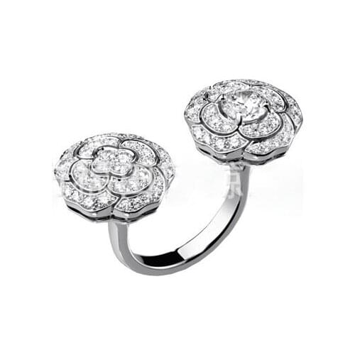 Asymmetrically stitched flower-encrusted opening ring female ins Europe and the United States vintage ring wholesale ring ring