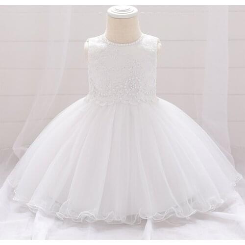 Christening Princess Toddler Birthday Party Ball Gown Dress Baby Girl Summer Beading Lace Sweet Newborn Children Baptism 1 Year