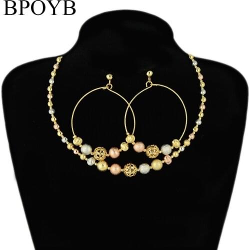 BPOYB Dazzling 3 Gold Color Beads Earrings Collar Neckalce High Quality Papua New Guinea Bridal Jewelry Set For Women Gift
