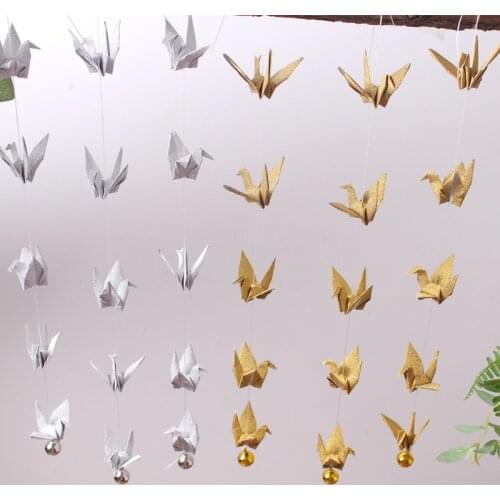 15cm Origami Paper Crane Lucky Bell String Garland Handmade Bird For Wedding Birthday Baby Shower Party Backdrop Home Decoration