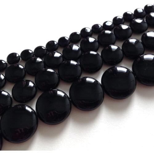 8-30mm Button Coin Smooth Black Agates Beads Natural Stone Beads For Jewelry Making beads 15inch Needlework DIY Beads Trinket