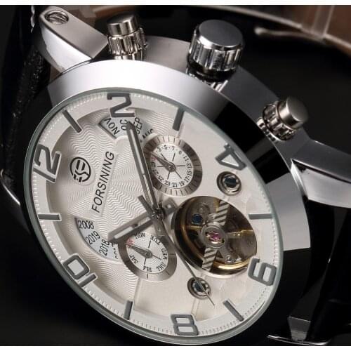 Forsining Mens Watches Automatic/Mechanical/Leather Strap Dial Date Year Month Display Men Wristwatch Reloj Hombre Tourbillon