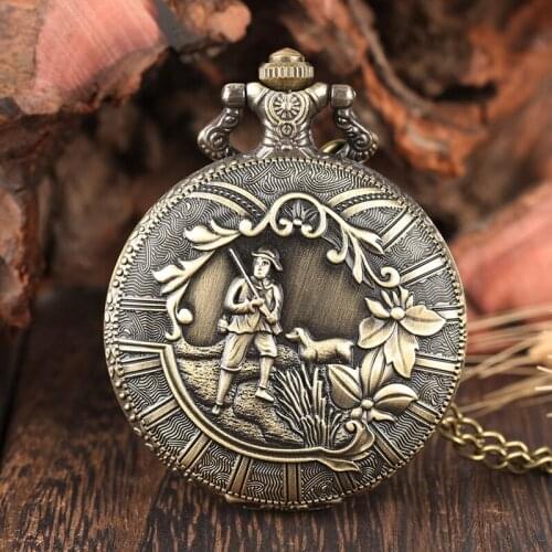 Shepherd Farmer Cover Retro Bronze Flower Quartz Pocket Watch Classic Arabic Numbers Analog Fob Clock Necklace Pendant Best Gift