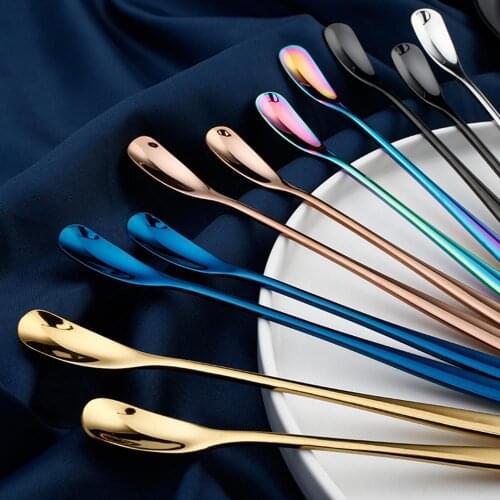 Stainless Steel Coffee Dessert Spoon Square Head Long Handle Teaspoon Tableware