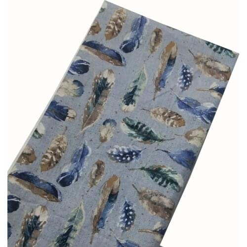 Brand New Beige & Blue Feather Printed Cotton Fabric 50x105cm Design DIY Fabric Patchwork for Cloth Dress Party Home Decor
