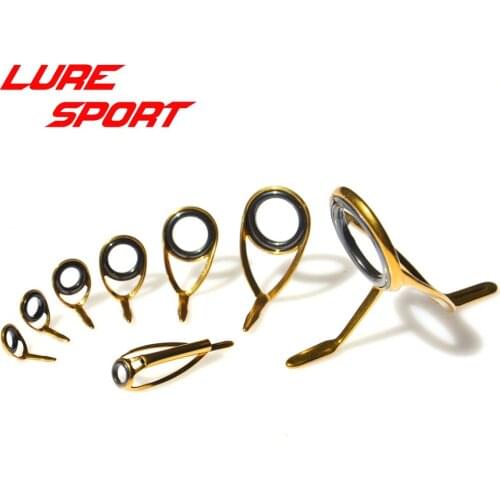 LureSport KT KL KW guide MN Top 8pcs Guide set Gold Steel frame sic ring rod guide Rod Building component Repair DIY Accessory