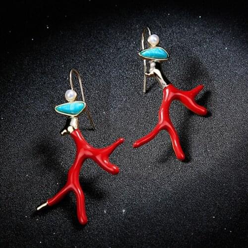 Red Enamel Coral Antlers Acrylic Resin Drop Earrings Girl Fashion Jewelry E56A