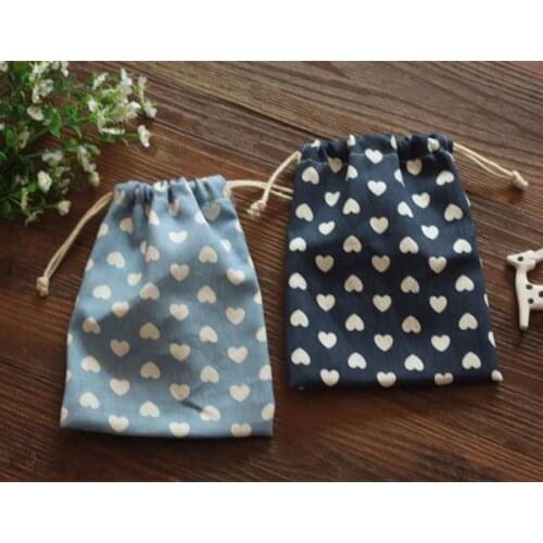 Blue Heart Linen Drawstring bag 9x12cm 10x15cm 13x17cm Baby Shower Birthday Party Candy Favor Sack Jute Gift Packaging Pouch