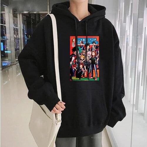 Fashion Anime My Hero Academia Poster Print Hoodie Men Harajuku Cartoon Characters Graphic Costumes Unisex Oversized Sweatshirts