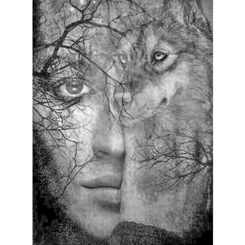 Mosaic Puzzle 5D Diy Diamond Embroidery Abstract Forest Woman Wolf Diamond Painting Picture Of Rhinestones Cross StitchZP-4773