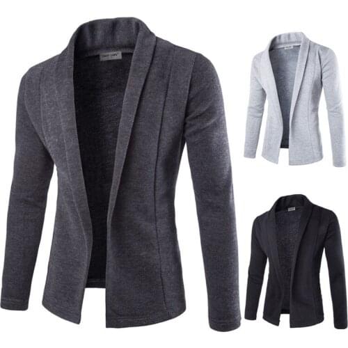 Mens Solid Blazer Cardigan Long Sleeve Casual Slim Fit Sweater Jacket Knit Coat HSJ88