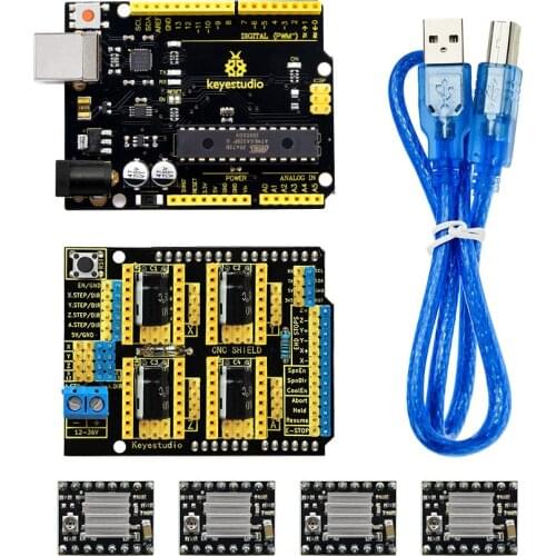 Free shipping!Keyestudio CNC kit for arduino CNC Shield V3+UNO R3+ 4pcs A4988 driver /GRBL compatible