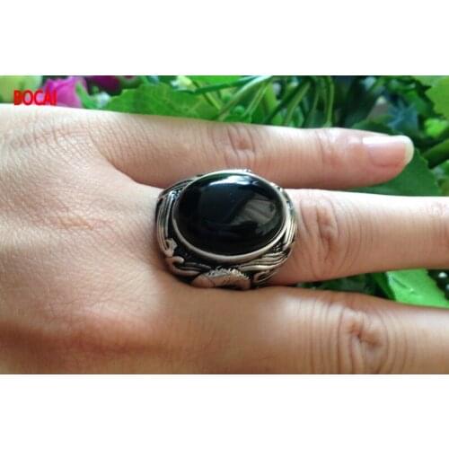 Real S925 sterling silver with natural black agate silver ring