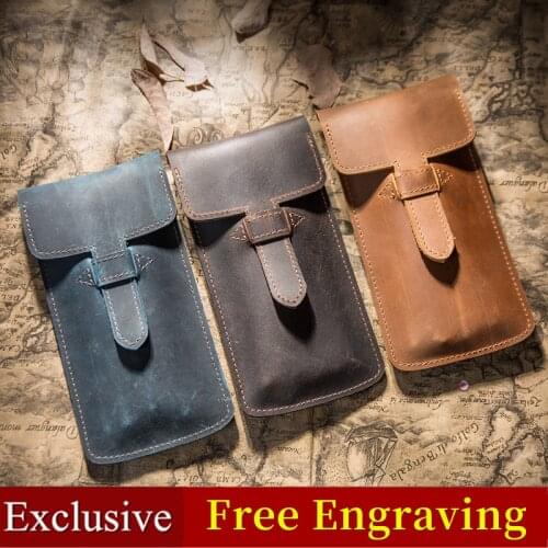 2020 New Vintage Leather Pencil Case Top Layer Leather Handmade Pen Bag Planner Accessories Gifts For The New Year 2019 For Men