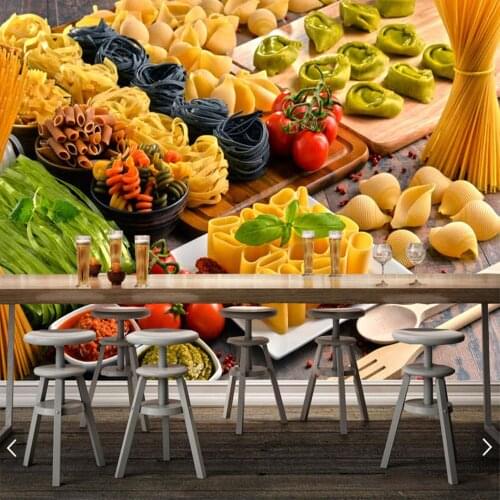 Papel de parede Various pasta on the table food 3d wallpaper,dining room kitchen restaurant bar mural