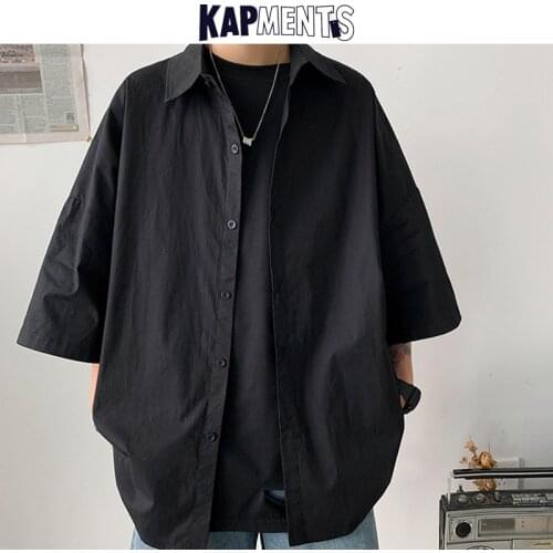 KAPMENTS Men Harajuku Solid Short Sleeve 2020 Mens Japan Style Streetwear Loose Shirt Male Fashions 5 Colors Clothing Plus Size