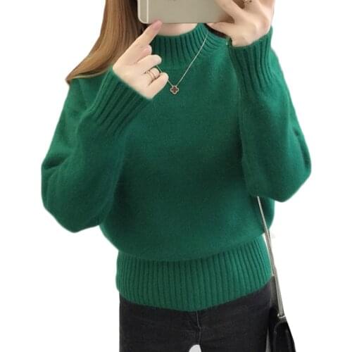 Autumn Winter Half Turtleneck Sweater Women New Solid Loose Knit Pullover Warm Wild Sweater Bottoming Shirt Casual Female Tops
