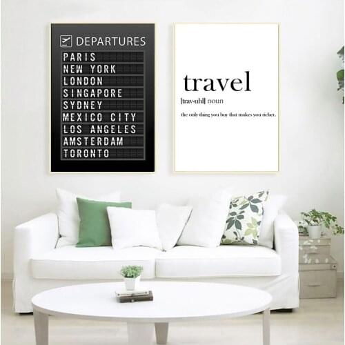 Airport Board Destination Poster Canvas Painting Wall Art Honeymoon Home Decoration Travel Quotes Pictures