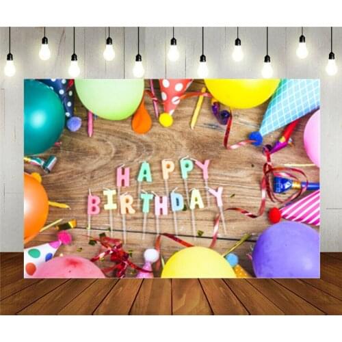 Photo Studio Props Photography Backdrop Happy Birthday Children Gift Party Decoration Wood Board Vinyl Background Cloth