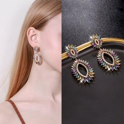 EYER Luxury Geometric Zirconia Dangle Earrings Large Water Drop CZ Stone Micro-inlay Dubai Brilliant Wedding Elegant Jewelry