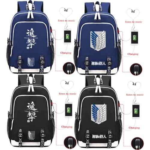 Attack on Titan USB Charging Backpack Teenagers School Shoulder Bags Luminous Travel Rucksack USB Design Laptop Backpack