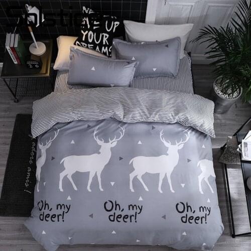 Solstice Home Textile Cartoon Oh My Deer Gray Duvet Cover Pillowcase Sheet Boy Teen Adult Woman Bedding Linens Set Single Double