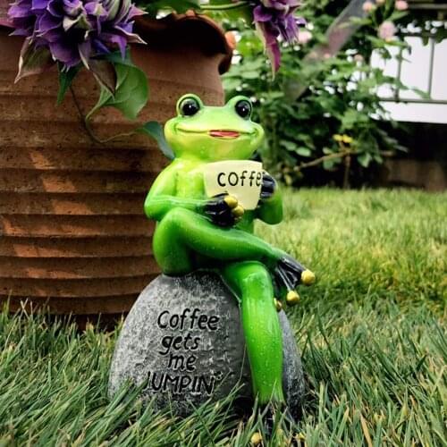 Frog Statue Figurine Garden Drinking Coffee Sculpture Decoration Quality Resin Fun Frog Figurine Is Ideal For Bedrooms Offices
