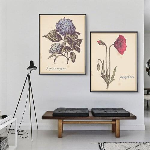 Vintage Flower Plant Poster Art Sunflower Pink Rose Retro Sunflower Decorative Wall Picture for Living Room Kithcne Decoration