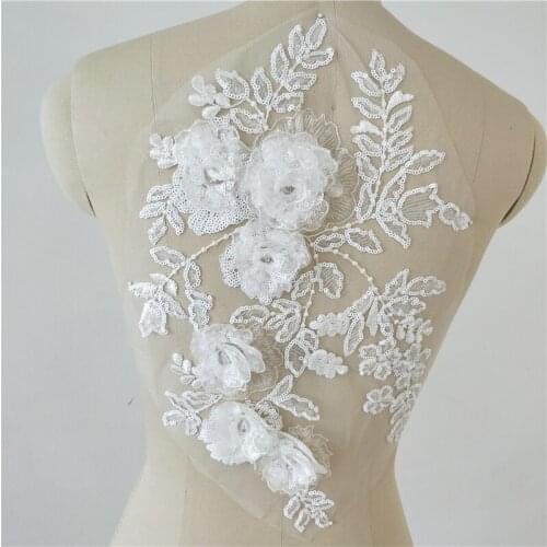 High grade Lace Applique cheongsam mother patch wine red white three-dimensional Sequin chest waist decoration