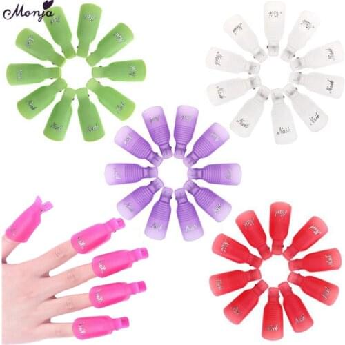 Monja 10Pcs Nail Art Gel Polish Remover Soak Cap Resuable Degreaser Finger Wrap Cleaner Soak Off Clip Manicure Pedicure Kit