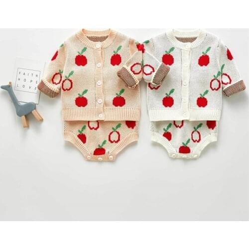 2020 Baby Clothes Autumn Infant Baby Girls Knit Long Sleeve Fruit Coat + knit Rompers Clothing Sets Kids Boy Girl Suit Clothes