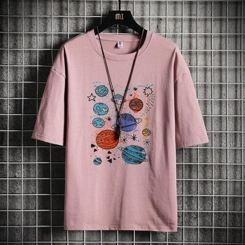 2021 new Mans Oversized T-shirt Men 2021 Summer Top Graphic T-shirts Harajuku 100% Cotton Tshirt Male Pink T Shirt For Men