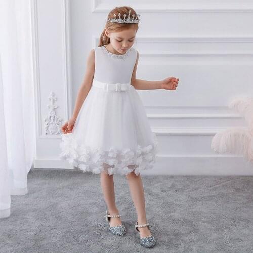 2021 New Girl Dress Lace Mesh Pontoon Skirt Bow Tie Neck String Princess Dress