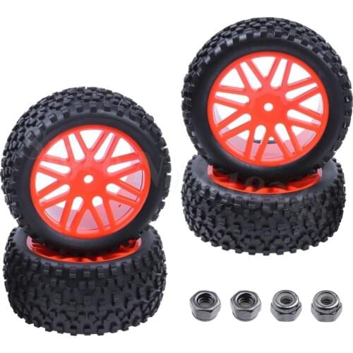 4Pcs Front / Rear RC Buggy Tires & Wheel Rims Hex 12mm For 1/10 Off Road HSP HPI Redcat Traxxas Axial Tamiya Himoto Racing